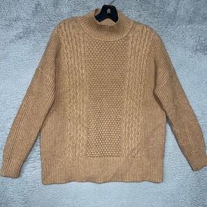 Gap Sweater Women's Size XS Camel Tan Wool Blend Mock Neck Cable Knit Sweatshirt